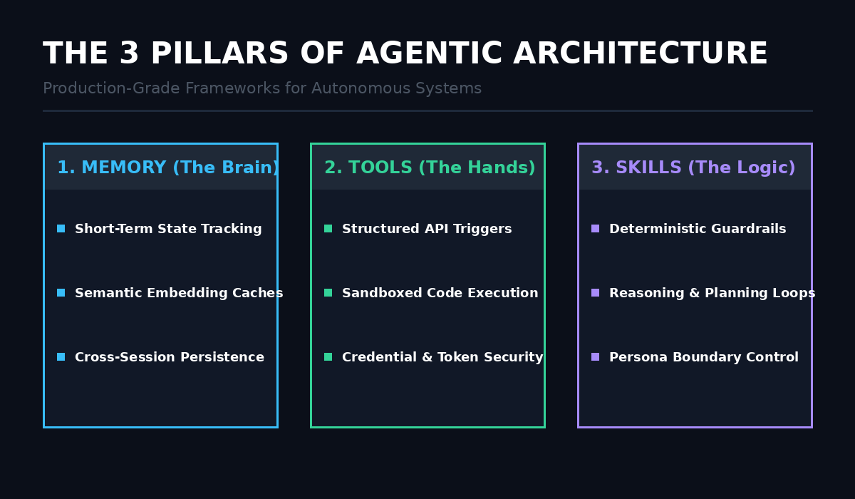 Every production-grade AI agent breaks down into the exact same 3 pillars